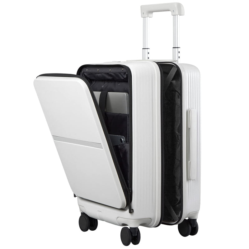 Hanke 20 Inch Carry On Luggage Airline Approved Hard Shell Suitcases with Wheels & Front Pocket TSA Luggage Lightweight Carry On Suitcase for Travel Rolling Luggage(Grayish white)