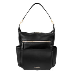 TWELVElittle Peek A Boo Convertible Hobo Diaperbag Backpack with Changing Pad Wipes Case and Stroller Clips Vegan Leather- Black