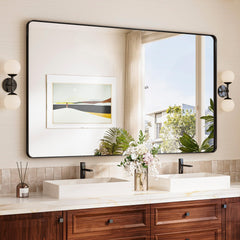 TokeShimi Black Vanity Mirror 60x36Bathroom Mirror Framed SeamlessTempered GlassRectangle Mirror for BathroomShatterproof Bathroom Wall Mirror(Horizontal/Vertical)
