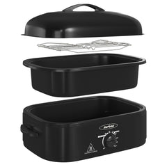 Sunvivi 14-Quart Roaster Oven with Self-Basting Lid Electric Turkey Roaster Oven with Removable Pan and Rack Stainless Steel Black