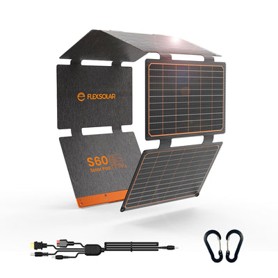 60W Foldable Solar Panel Portable Solar Charger with USB-C PD3.0 / USB-A QC3.0 / DC 20-28V Port IP67 Waterproof Solar Panel Kit for RV Camping Backpacking Compatible with Phone Tablet Power Station