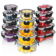Razab 30 PC Glass Food Storage Containers with Lids - Reusable Glass Meal Prep Containers for Lunch and Leftovers - Airtight & Leakproof Snap Locking Lids - Oven Freezer Microwave Dishwasher Safe
