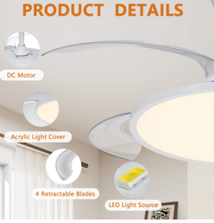 42-Inch Retractable Ceiling Fan with LED Light & Remote Control
