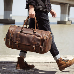 Men's Retro Genuine Leather Large Capacity Luggage Bag